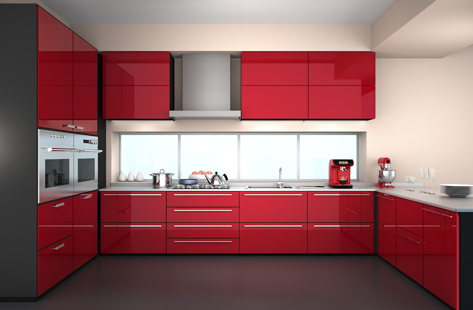 кухонные гарнитуры красного цвета фото